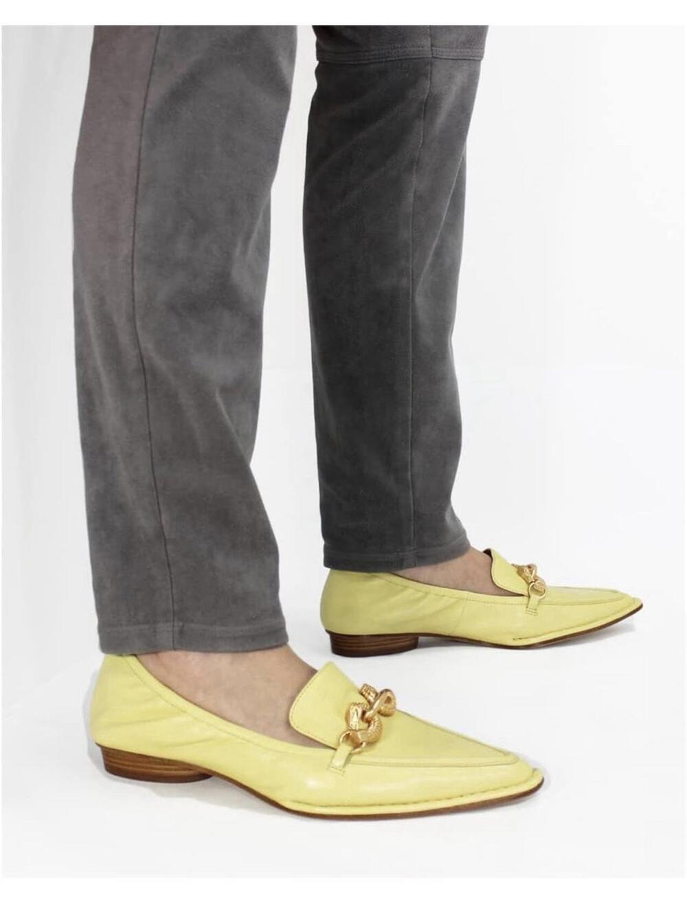 Tory Burch Women’s Flats Loafers Jessa Yellow Pointed Toe 6.5 M EUC Gold Accents